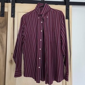 St. John's Bay Men's Maroon and White Striped Button Down Shirt